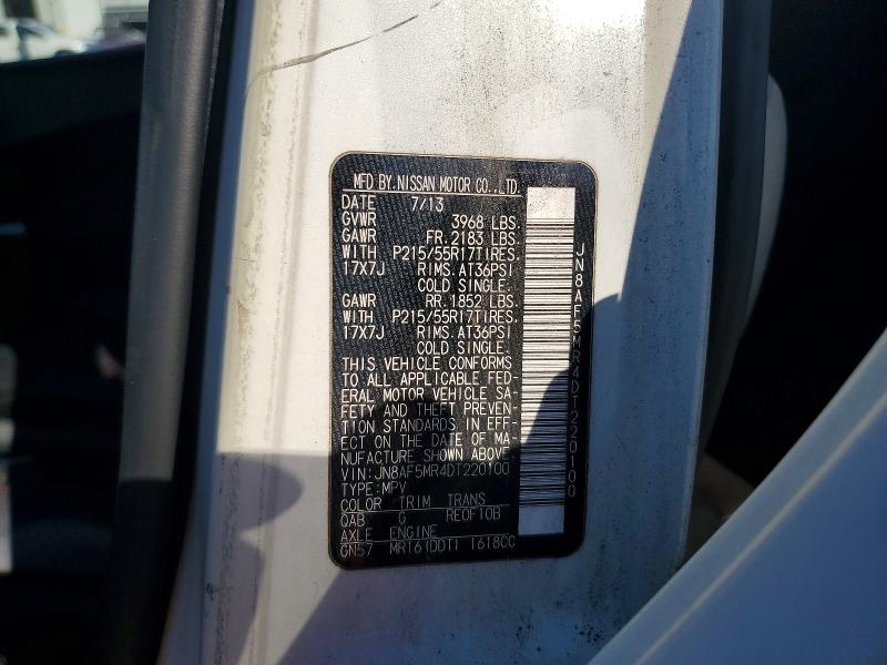 2013 Nissan Juke მანქანა იყიდება აუქციონზე, vin: JN8AF5MR4DT220100, აუქციონის ნომერი: 56110076