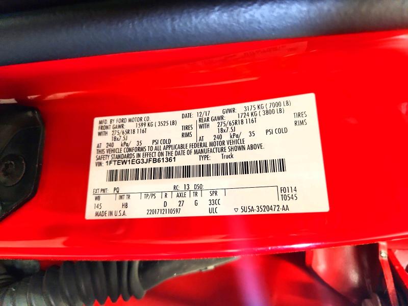 Auction sale of the 2018 Ford F150, vin: 1FTEW1EG3JFB61361, lot number: 57139056