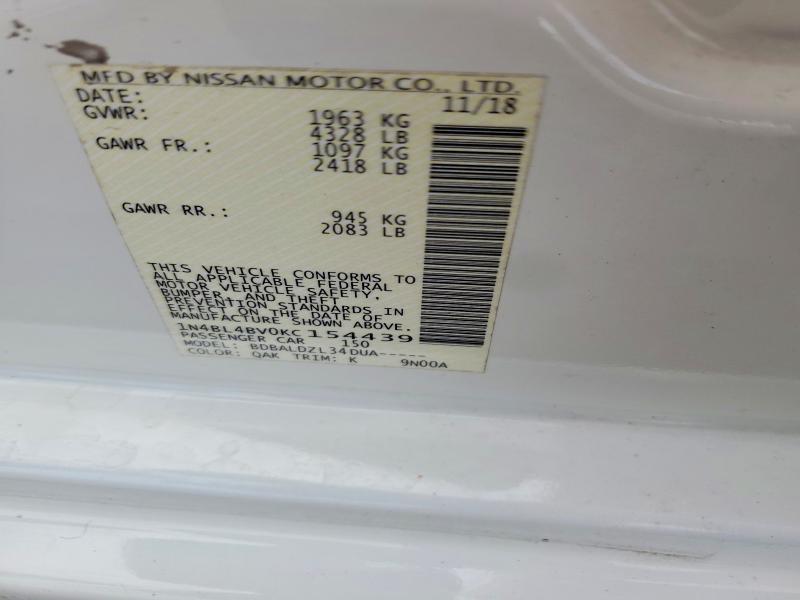 57407866 :رقم المزاد ، 1N4BL4BV0KC154439 vin ، 2019 Nissan Altima مزاد بيع