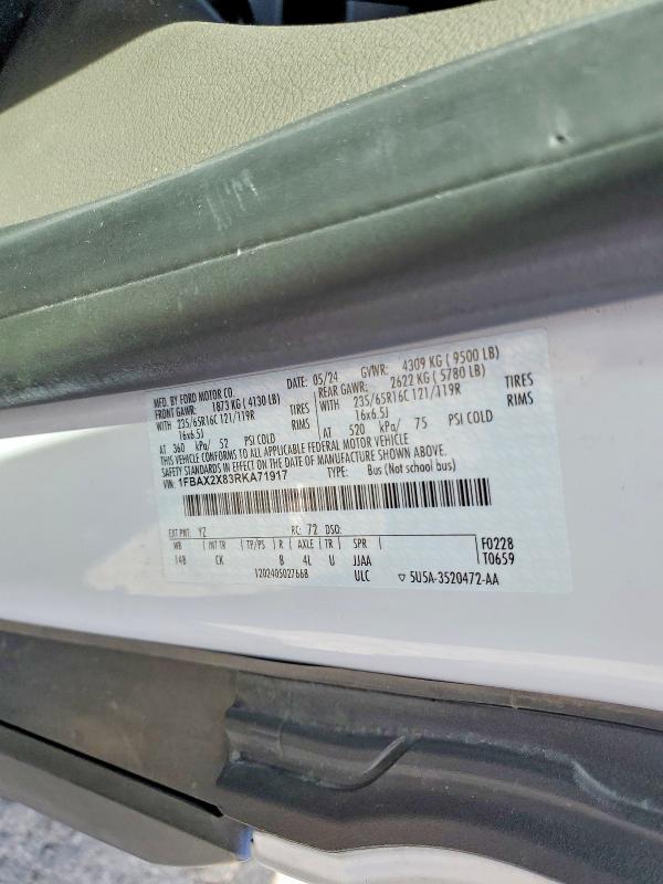 Продаж на аукціоні авто 2024 Ford Transit, vin: 1FBAX2X83RKA71917, номер лоту: 56303236