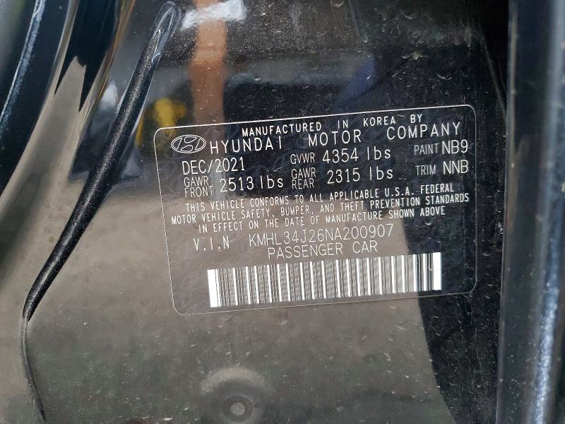 56522336 :رقم المزاد ، KMHL34J26NA200907 vin ، 2022 Hyundai Sonata مزاد بيع