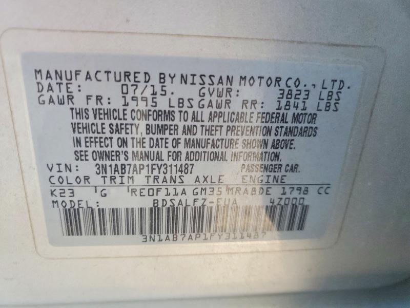 Aukcja sprzedaży 2015 Nissan Sentra, vin: 3N1AB7AP1FY311487, numer aukcji: 57677026