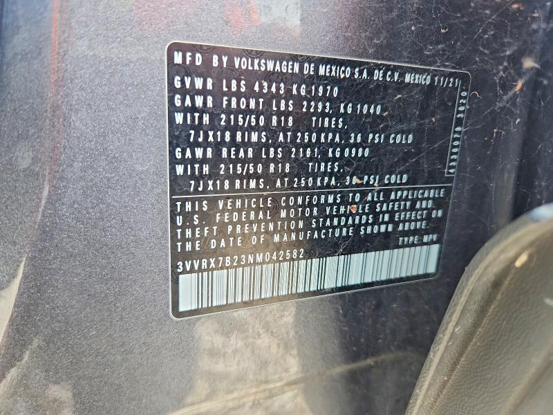 Aukcja sprzedaży 2022 Volkswagen Taos, vin: 3VVRX7B23NM042582, numer aukcji: 56460646