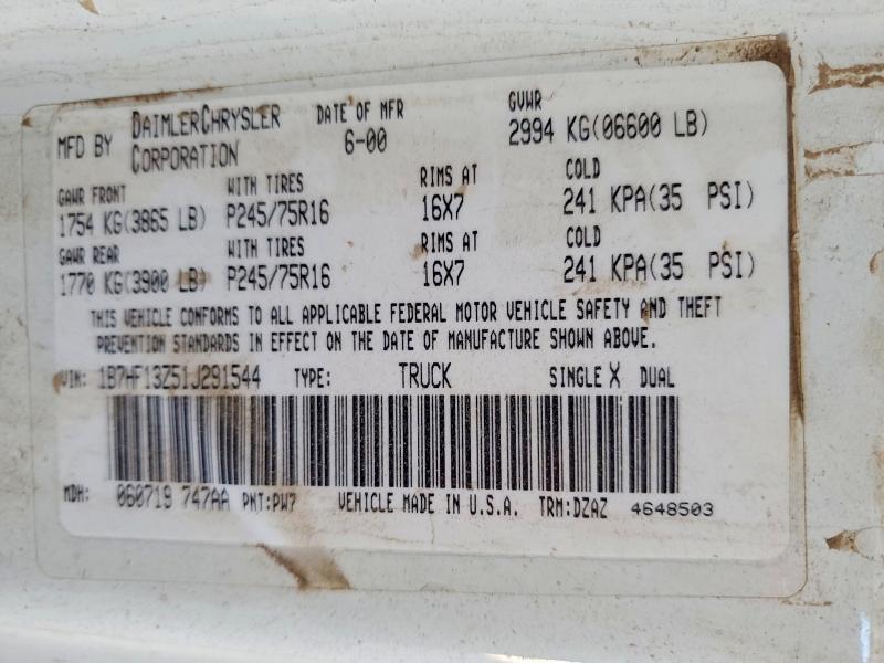 Aukcja sprzedaży 2001 Dodge Ram 1500, vin: 1B7HF13Z51J291544, numer aukcji: 57872026