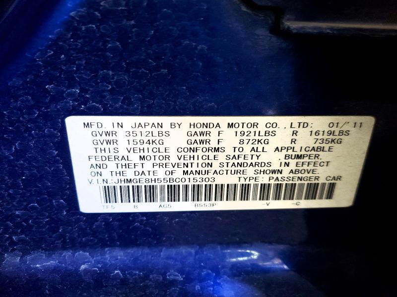Aukcja sprzedaży 2011 Honda Fit, vin: JHMGE8H55BC015303, numer aukcji: 57967126