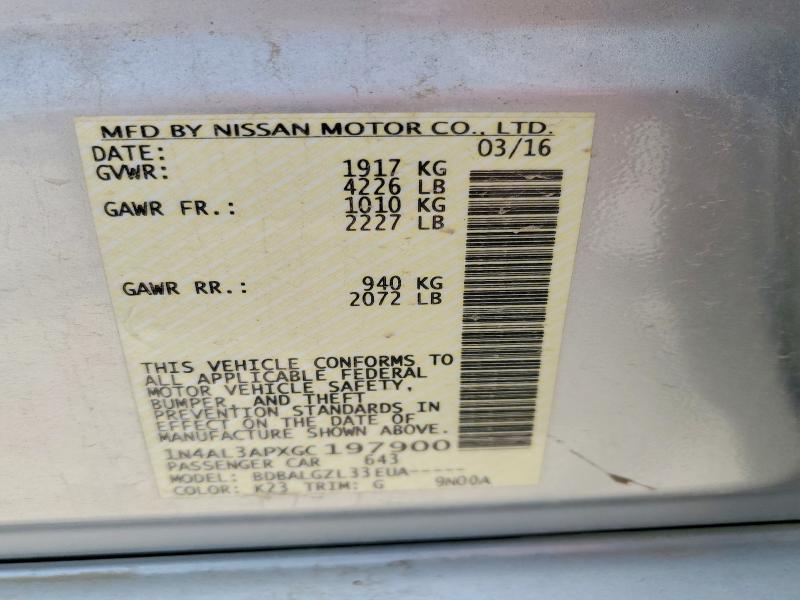 Продажа на аукционе авто 2016 Nissan Altima, vin: 1N4AL3APXGC197900, номер лота: 57515686