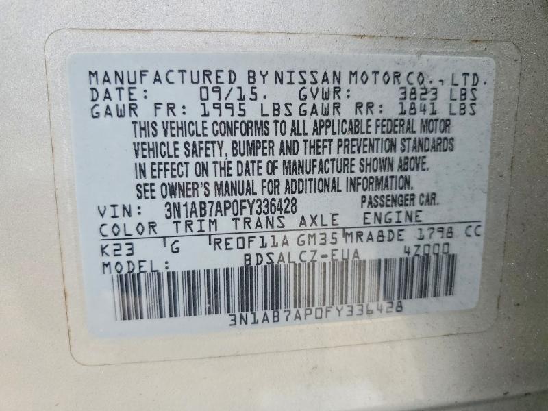 Auction sale of the 2015 Nissan Sentra, vin: 3N1AB7AP0FY336428, lot number: 58818096