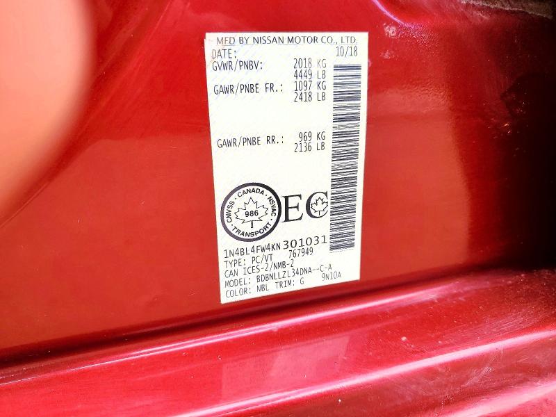 Aukcja sprzedaży 2019 Nissan Altima, vin: 1N4BL4FW4KN301031, numer aukcji: 56652346