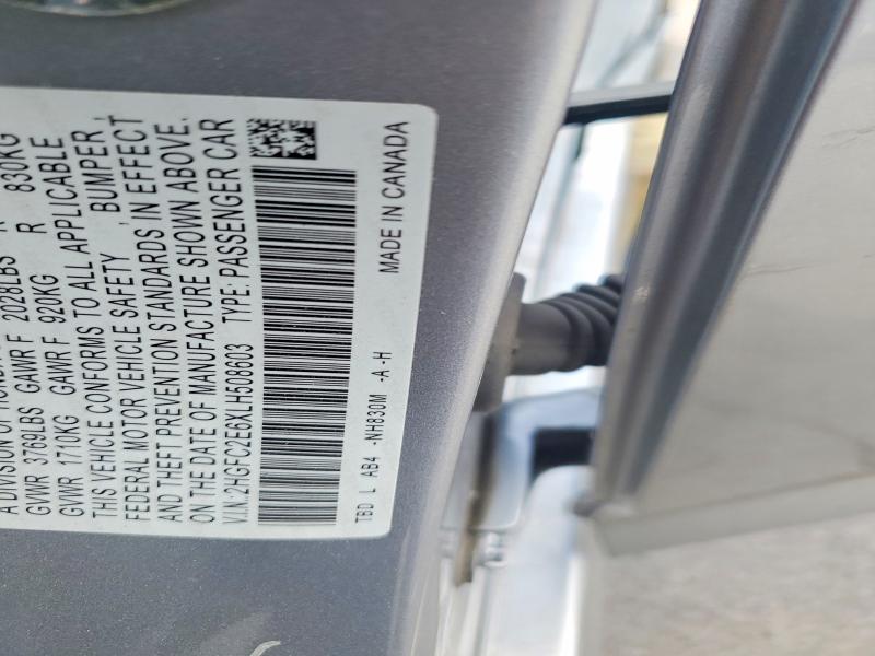 Продаж на аукціоні авто 2020 Honda Civic, vin: 2HGFC2E6XLH508603, номер лоту: 57228006