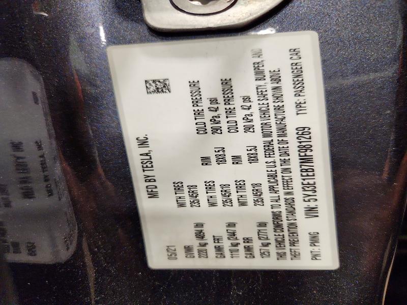 Aukcja sprzedaży 2021 Tesla Model 3, vin: 5YJ3E1EB7MF981269, numer aukcji: 57471716