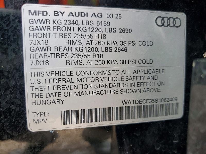 Продаж на аукціоні авто 2025 Audi Q3, vin: WA1DECF35S1062409, номер лоту: 57694866