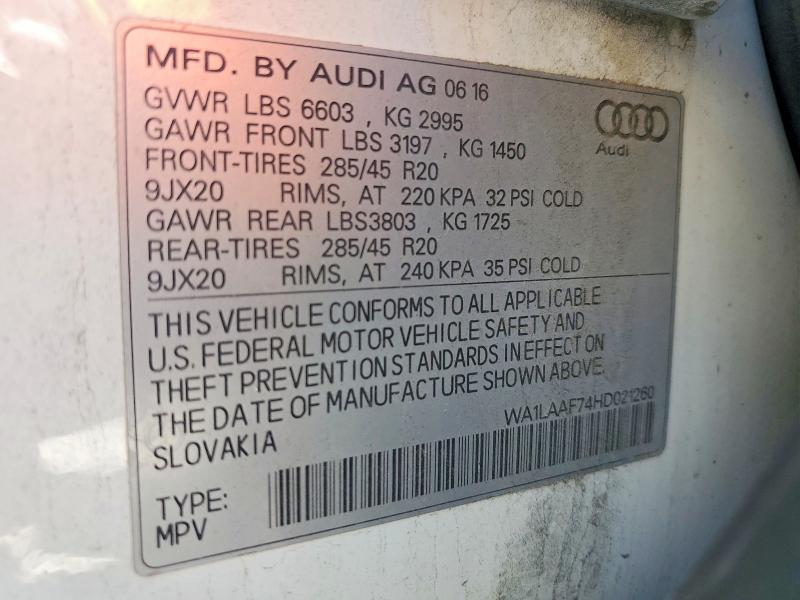 Aukcja sprzedaży 2017 Audi Q7, vin: WA1LAAF74HD021260, numer aukcji: 56498666