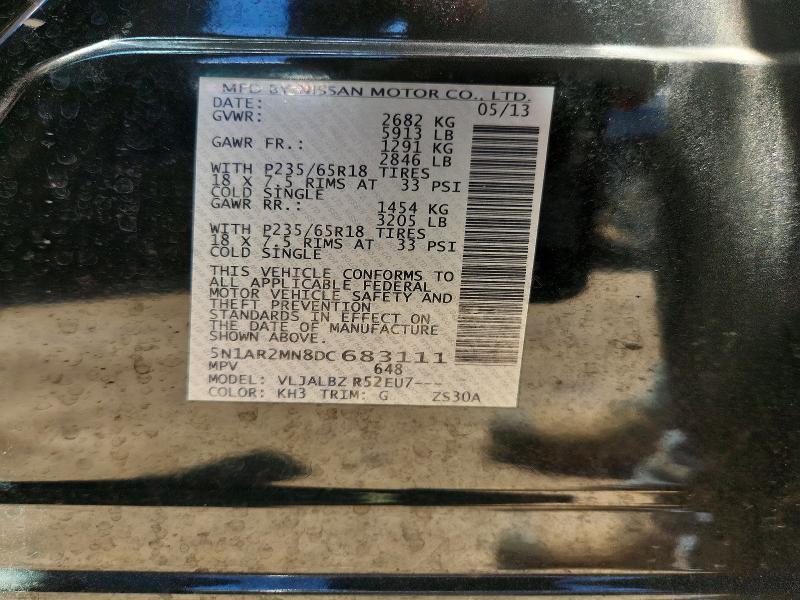 2013 Nissan Pathfinder მანქანა იყიდება აუქციონზე, vin: 5N1AR2MN8DC683111, აუქციონის ნომერი: 58111316