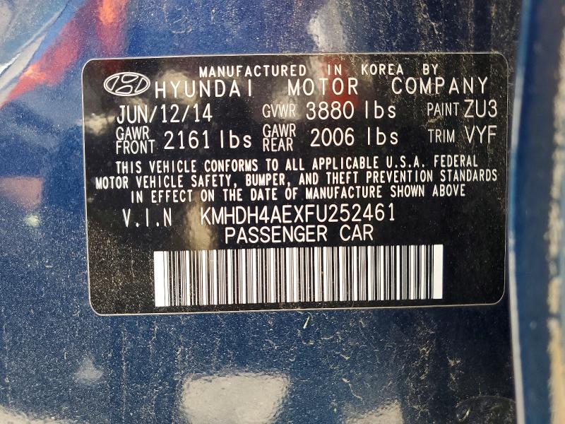 Aukcja sprzedaży 2015 Hyundai Elantra, vin: KMHDH4AEXFU252461, numer aukcji: 55397166