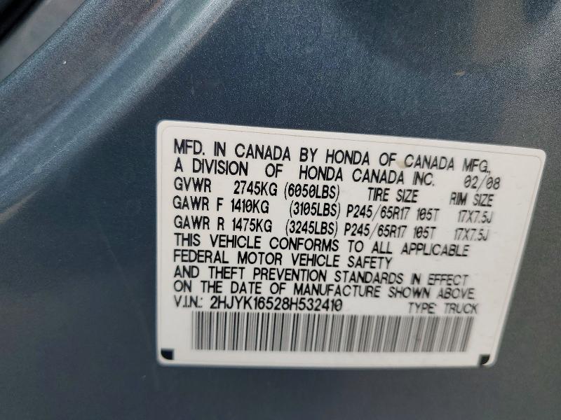 59389506 :رقم المزاد ، 2HJYK16528H532410 vin ، 2008 Honda Ridgeline مزاد بيع