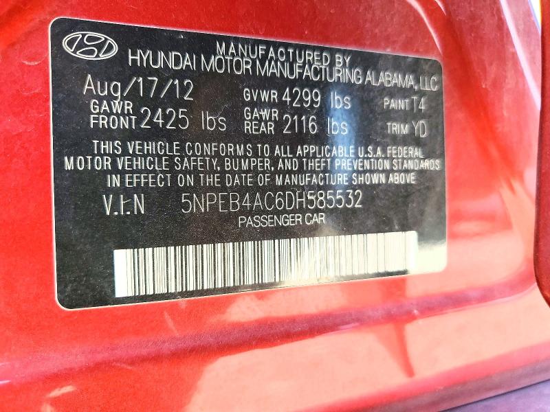 Aukcja sprzedaży 2013 Hyundai Sonata, vin: 5NPEB4AC6DH585532, numer aukcji: 56348956