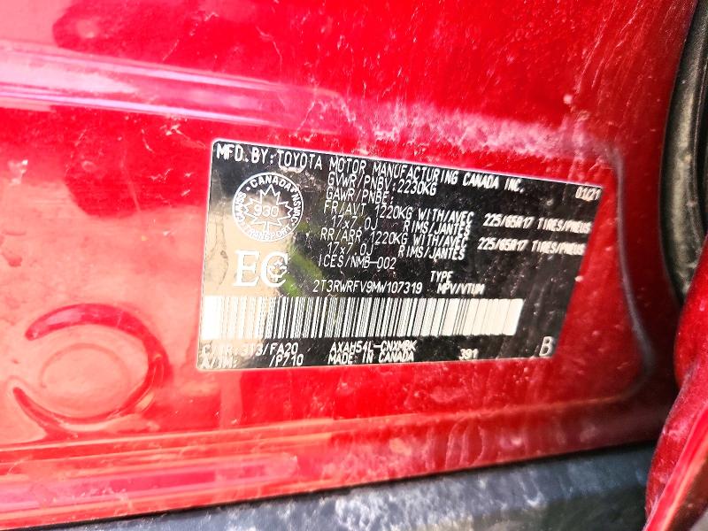 2021 Toyota Rav4 მანქანა იყიდება აუქციონზე, vin: 2T3RWRFV9MW107319, აუქციონის ნომერი: 56058986