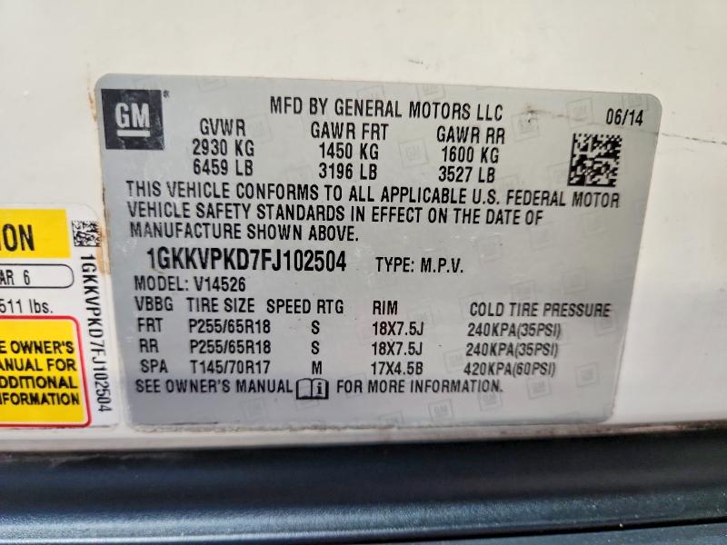 59105116 :رقم المزاد ، 1GKKVPKD7FJ102504 vin ، 2015 Gmc Acadia مزاد بيع