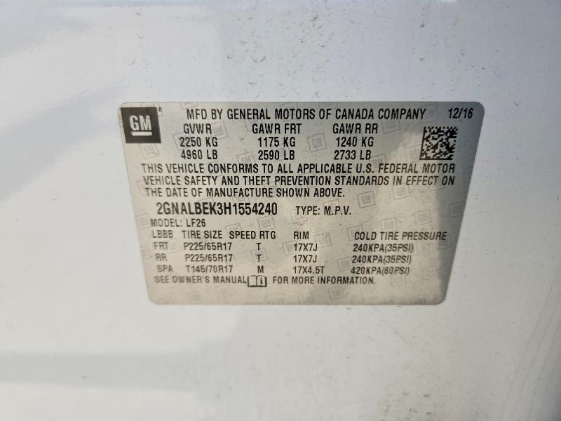 2017 Chevrolet Equinox მანქანა იყიდება აუქციონზე, vin: 2GNALBEK3H1554240, აუქციონის ნომერი: 55615276