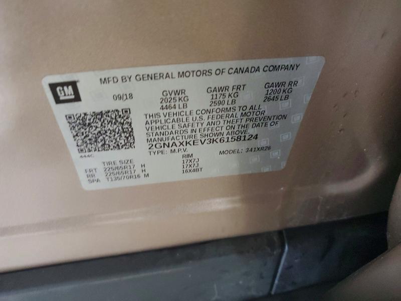 Aukcja sprzedaży 2019 Chevrolet Equinox, vin: 2GNAXKEV3K6158124, numer aukcji: 55538336