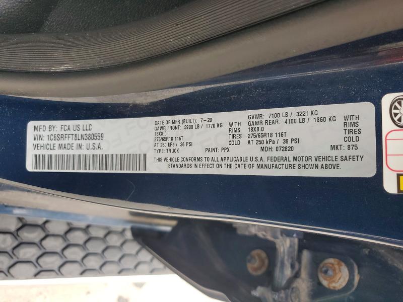 2020 Ram 1500 მანქანა იყიდება აუქციონზე, vin: 1C6SRFFT8LN380559, აუქციონის ნომერი: 55409986