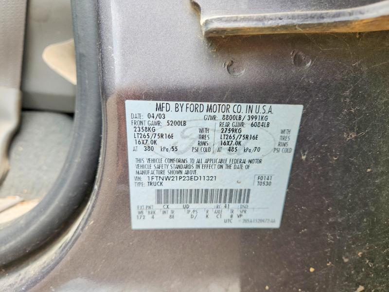 57726186 :رقم المزاد ، 1FTNW21P23ED11321 vin ، 2003 Ford F250 مزاد بيع