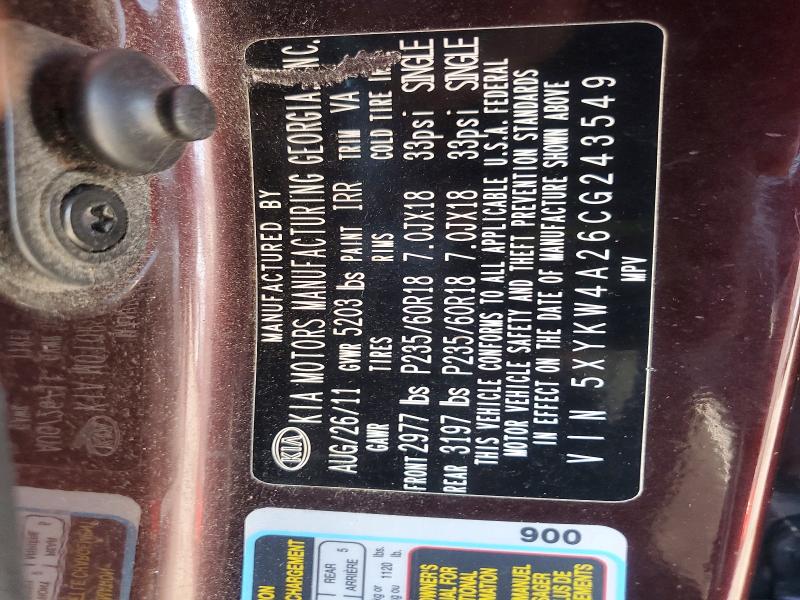 Aukcja sprzedaży 2012 Kia Sorento, vin: 5XYKW4A26CG243549, numer aukcji: 58313196