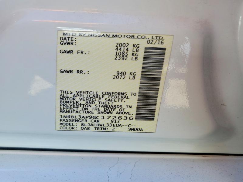 Aukcja sprzedaży 2016 Nissan Altima, vin: 1N4BL3AP9GC172636, numer aukcji: 57025396