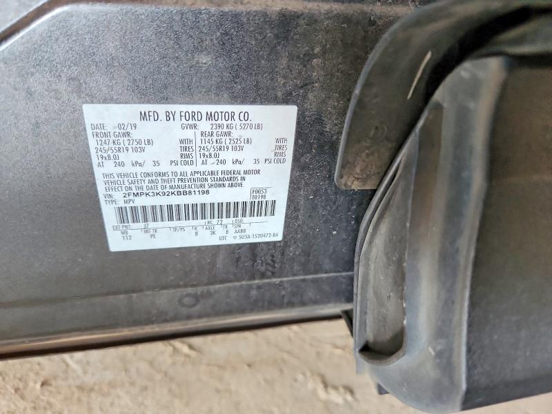 56481846 :رقم المزاد ، 2FMPK3K92KBB81198 vin ، 2019 Ford Edge مزاد بيع