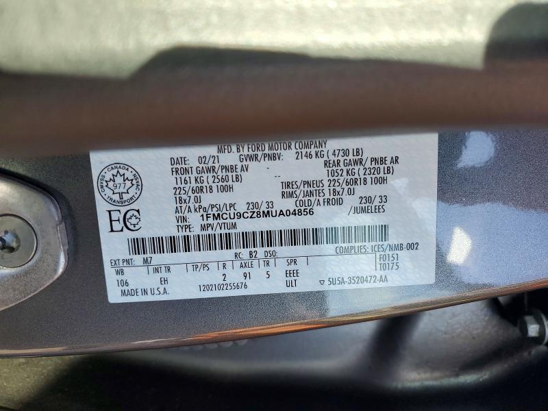 2021 Ford Escape მანქანა იყიდება აუქციონზე, vin: 1FMCU9CZ8MUA04856, აუქციონის ნომერი: 57123216