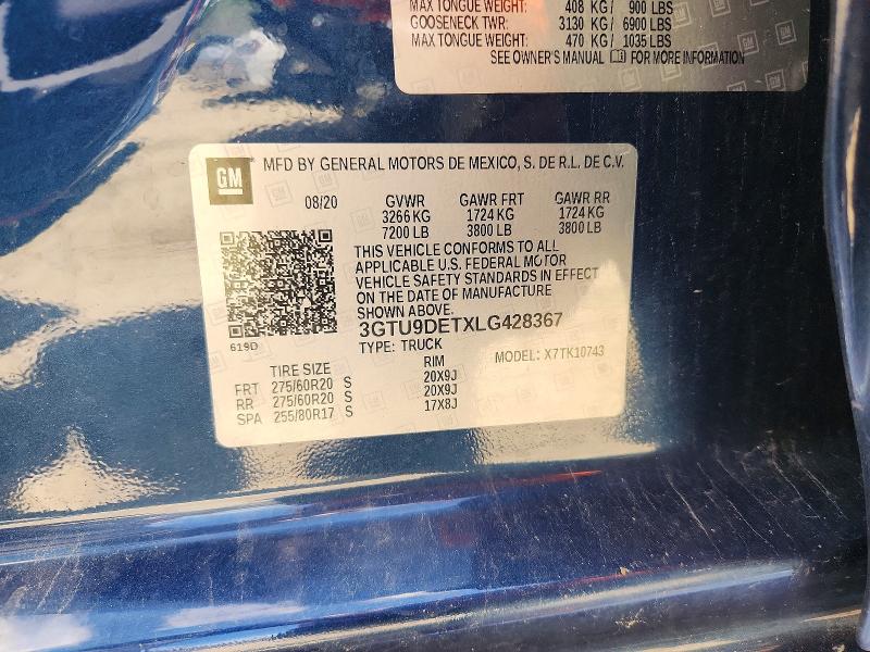 57819886 :رقم المزاد ، 3GTU9DETXLG428367 vin ، 2020 Gmc Sierra مزاد بيع