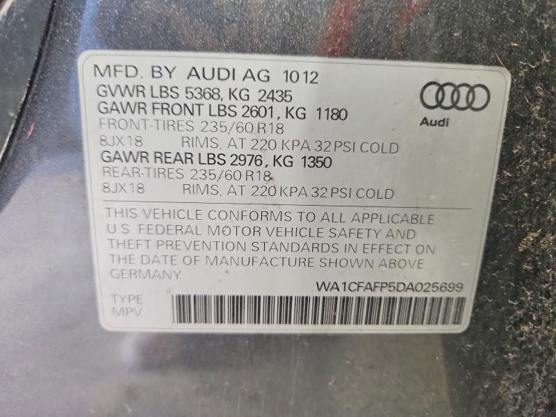 56641786 :رقم المزاد ، WA1CFAFP5DA025699 vin ، 2013 Audi Q5 مزاد بيع