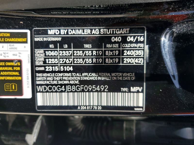 2016 Mercedes-benz Glc მანქანა იყიდება აუქციონზე, vin: WDC0G4JB8GF095492, აუქციონის ნომერი: 58942906