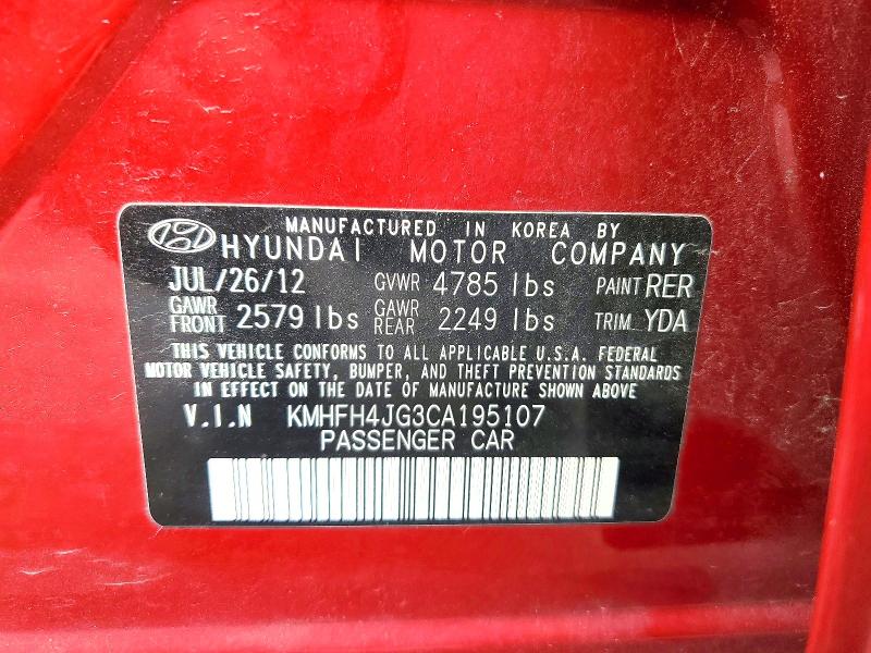 Aukcja sprzedaży 2012 Hyundai Azera, vin: KMHFH4JG3CA195107, numer aukcji: 57916946