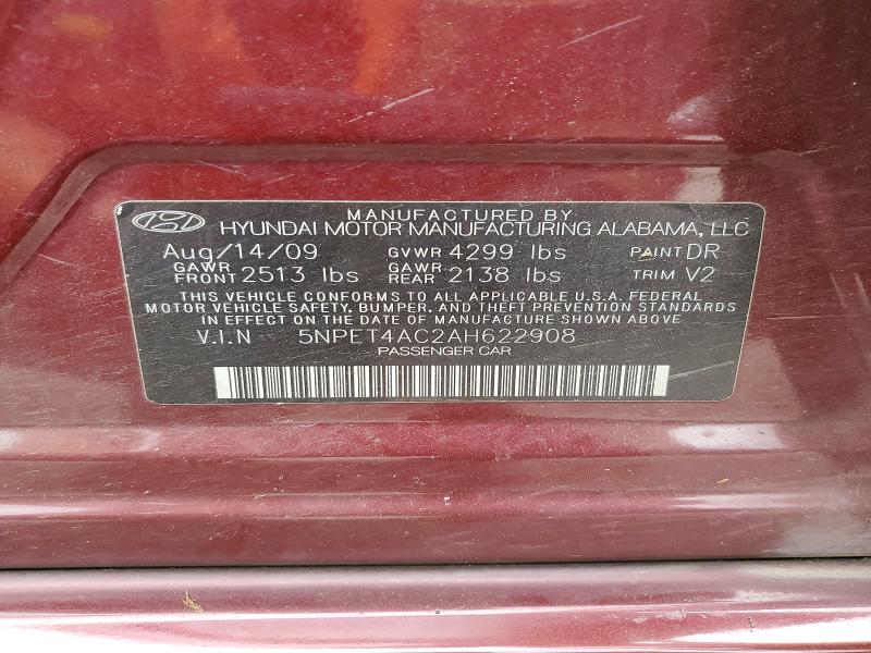 56137276 :رقم المزاد ، 5NPET4AC2AH622908 vin ، 2010 Hyundai Sonata مزاد بيع