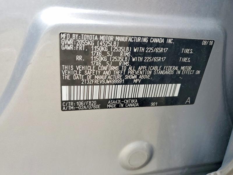 2018 Toyota Rav4 მანქანა იყიდება აუქციონზე, vin: 2T3ZFREV9JW499991, აუქციონის ნომერი: 56511166