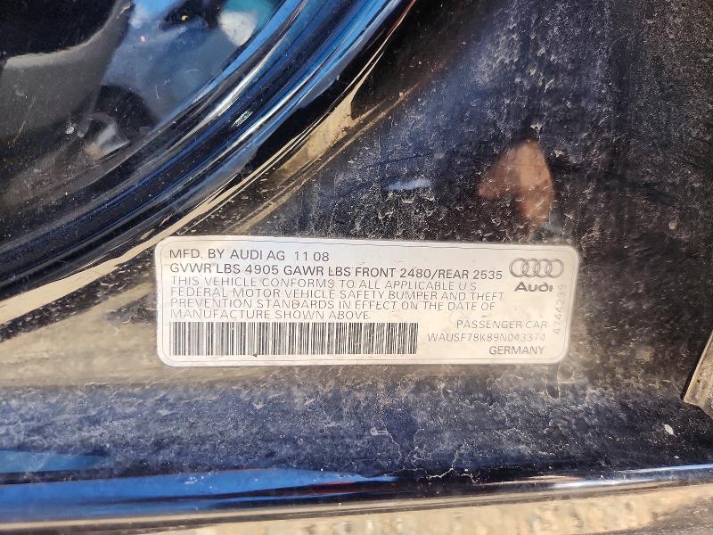57244146 :رقم المزاد ، WAUSF78K89N043374 vin ، 2009 Audi A4 مزاد بيع