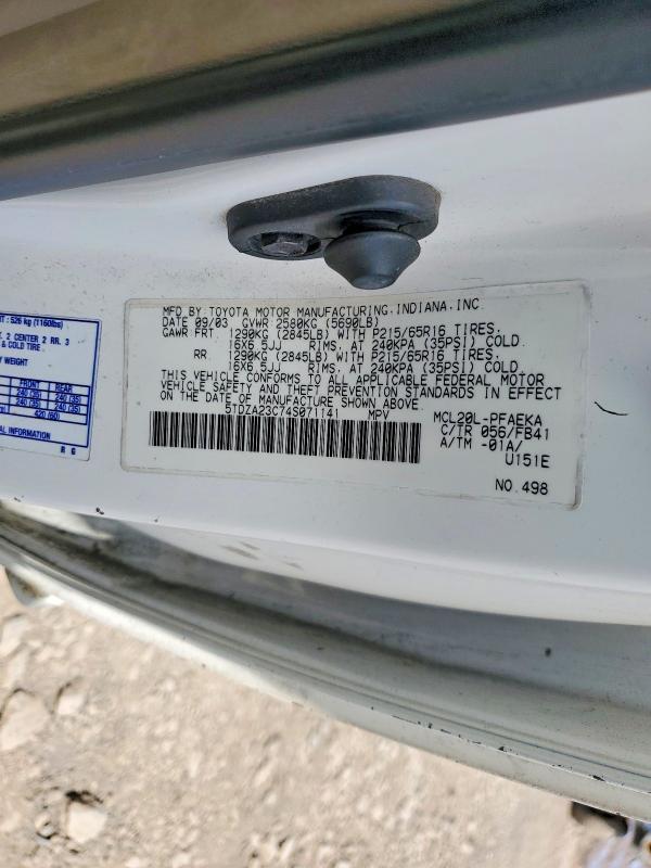 55571476 :رقم المزاد ، 5TDZA23C74S071141 vin ، 2004 Toyota Sienna مزاد بيع