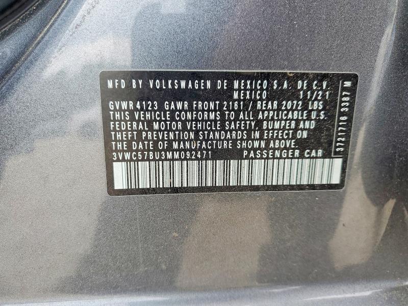 55514876 :رقم المزاد ، 3VWC57BU3MM092471 vin ، 2021 Volkswagen Jetta مزاد بيع