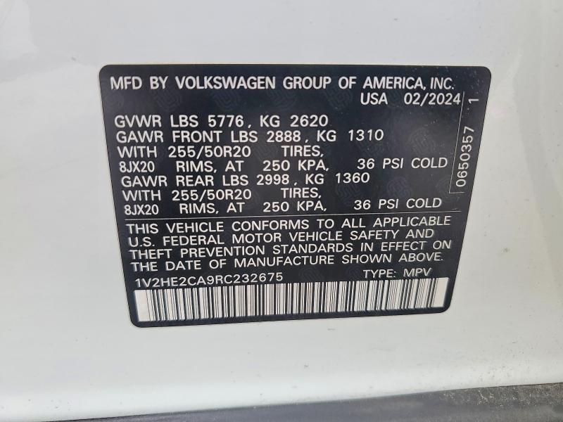 Продаж на аукціоні авто 2024 Volkswagen Atlas Cross Sport, vin: 1V2HE2CA9RC232675, номер лоту: 57044156