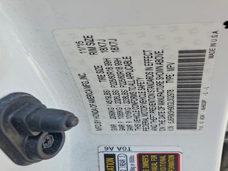 Aukcja sprzedaży 2016 Honda Cr-v, vin: 5J6RM3H90GL002978, numer aukcji: 57121426