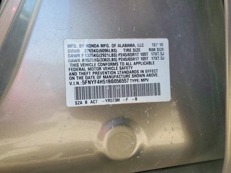 Aukcja sprzedaży 2011 Honda Pilot, vin: 5FNYF4H51BB056557, numer aukcji: 58972306