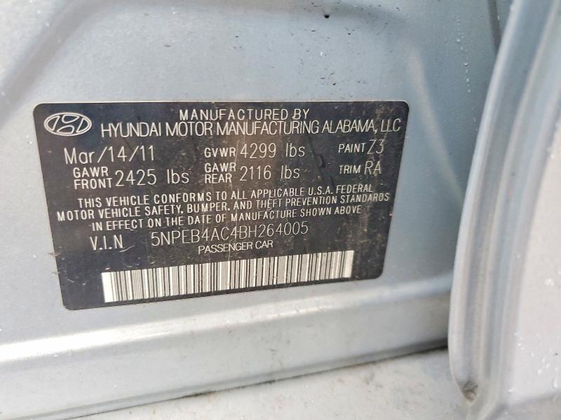 2011 Hyundai Sonata მანქანა იყიდება აუქციონზე, vin: 5NPEB4AC4BH264005, აუქციონის ნომერი: 58044886