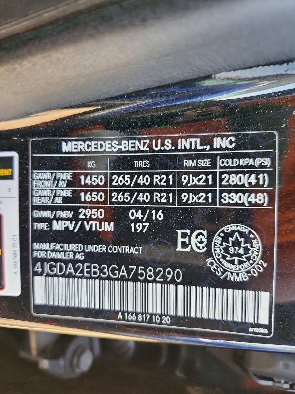 2016 Mercedes-benz Gle მანქანა იყიდება აუქციონზე, vin: 4JGDA2EB3GA758290, აუქციონის ნომერი: 55985706