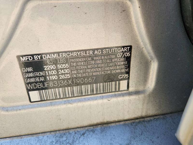 Aukcja sprzedaży 2006 Mercedes-benz E, vin: WDBUF83J36X190667, numer aukcji: 56175166