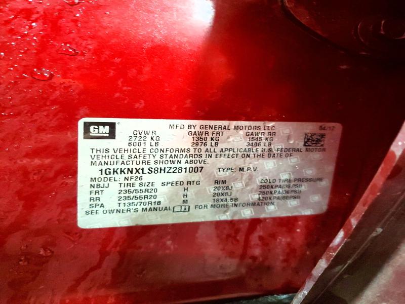 Aukcja sprzedaży 2017 Gmc Acadia, vin: 1GKKNXLS8HZ281007, numer aukcji: 57144656