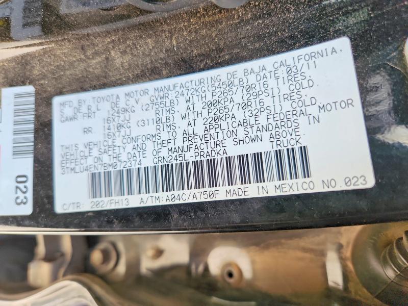 Aukcja sprzedaży 2011 Toyota Tacoma, vin: 3TMLU4EN7BM072374, numer aukcji: 57446236