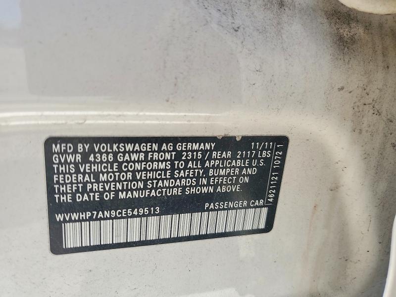 Aukcja sprzedaży 2012 Volkswagen Cc, vin: WVWHP7AN9CE549513, numer aukcji: 59154246