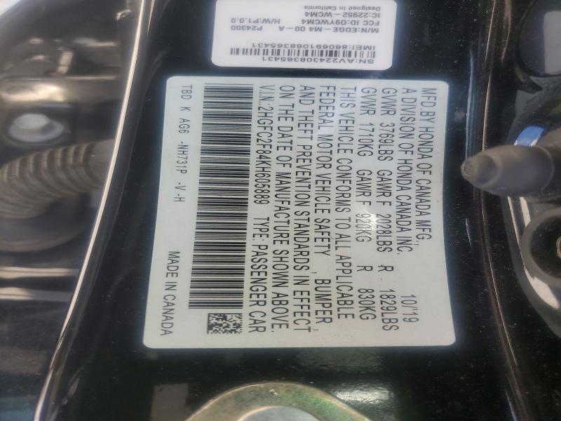 Aukcja sprzedaży 2019 Honda Civic, vin: 2HGFC2F84KH605889, numer aukcji: 56088526