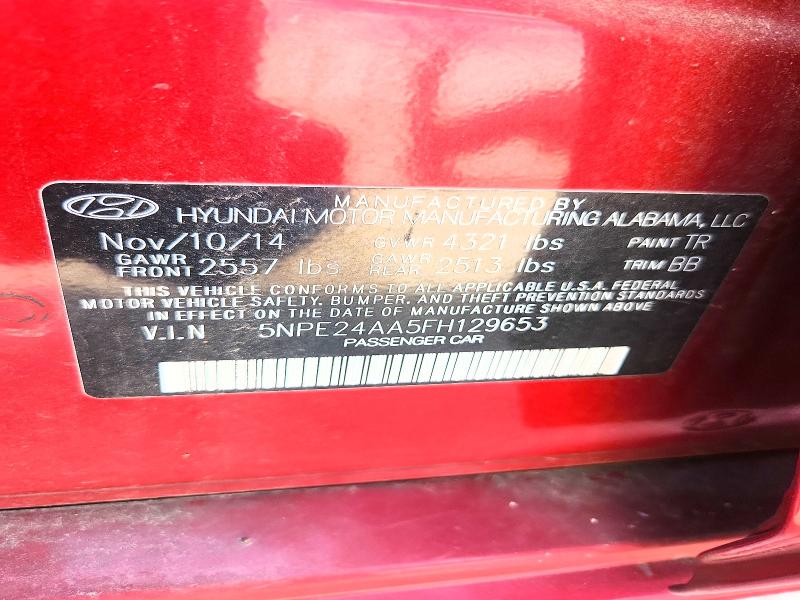 2015 Hyundai Sonata მანქანა იყიდება აუქციონზე, vin: 5NPE24AA5FH129653, აუქციონის ნომერი: 56156286